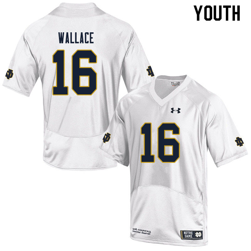 Youth #16 KJ Wallace Notre Dame Fighting Irish College Football Jerseys Sale-White